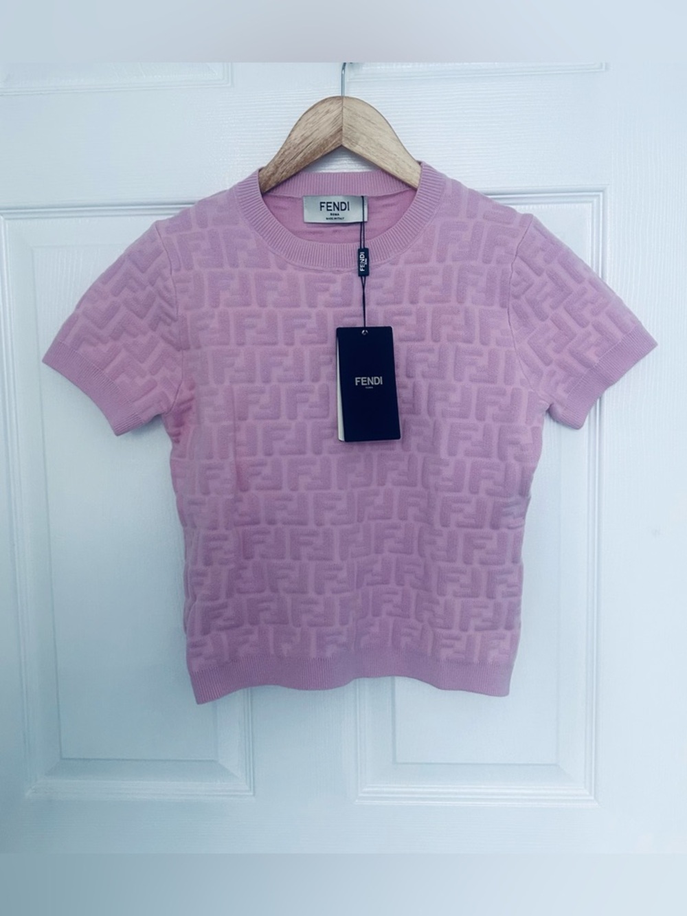 Fendi Light Pink FF Short Sleeve Top